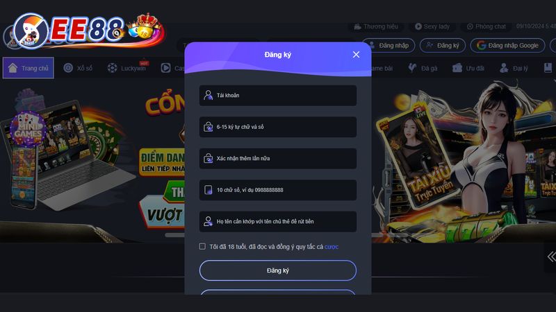 Cách đăng ký tài khoản EE88 cực đơn giản